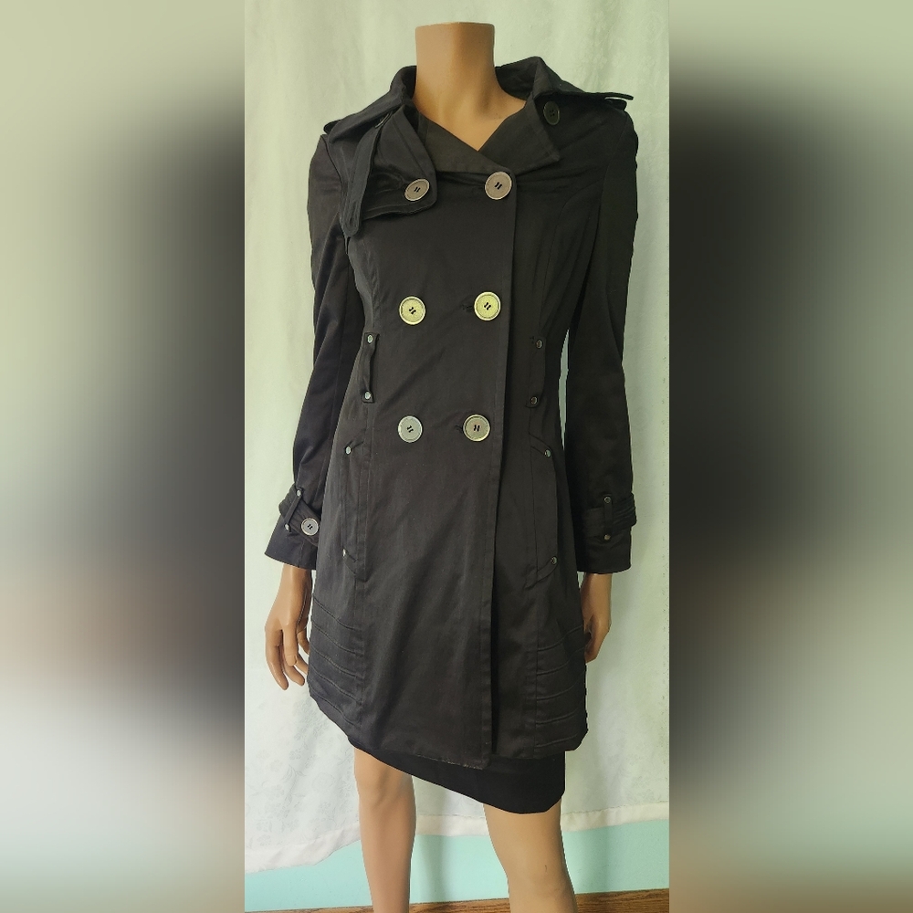 Bebe Black Double Breasted Trench Coat Lined